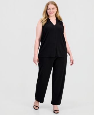 Plus Size Pleated-Shoulder Sleeveless Top