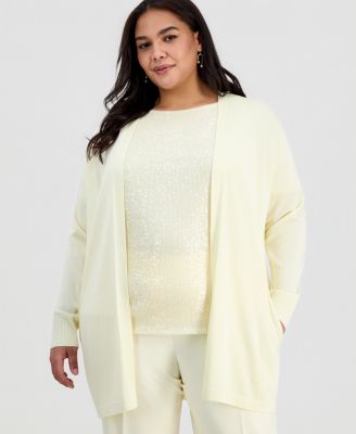 Plus Size Collarless Open-Front Cardigan 