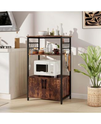 3-Tier Kitchen Baker s Rack with Cabinet 2 Open Shelves 10 S-Shaped Hooks