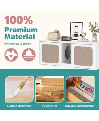 Hidden Cat Litter Box with 2 Sisal Doors, Litter Box Enclosure Washroom Storage Cabinet Bench End Table