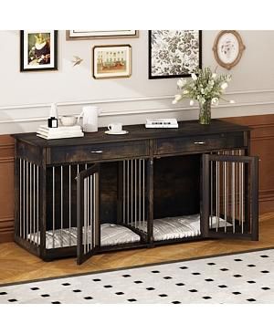 Furniture Style Dog Crates Large Wooden Pet Kennels with 2 Drawers