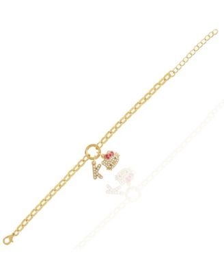 Initial Crystal Charm Bracelet, Gold-Tone, Adjustable
