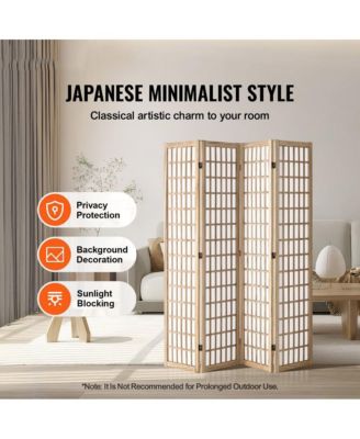4-Panel Folding Japanese Room Divider for Indoor Privacy