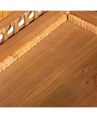 Rattan and Bamboo Nestable Storage Boxes with Glass Lids, Set of 2