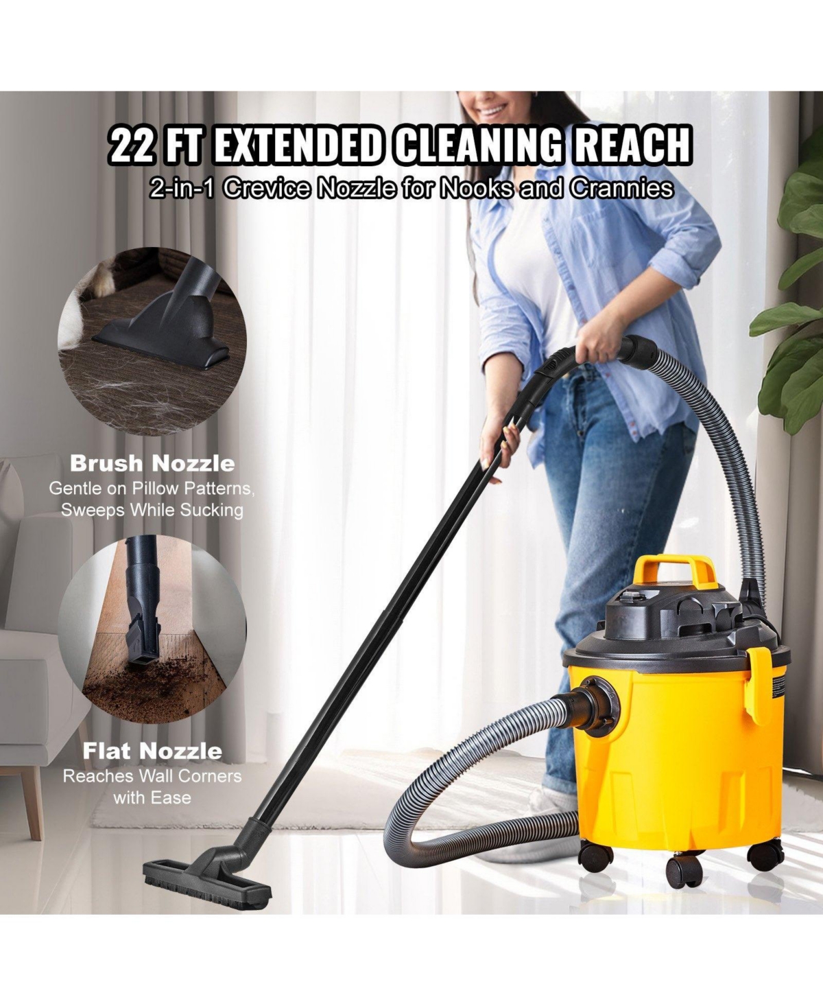 Ecooso Shop Vacuum Wet & Dry, 5-Gal 6 Peak Hp Vac with Powerful Suction & Blower, 2-in-1 Crevice Nozzle, Pet Hair, Car Cleaning