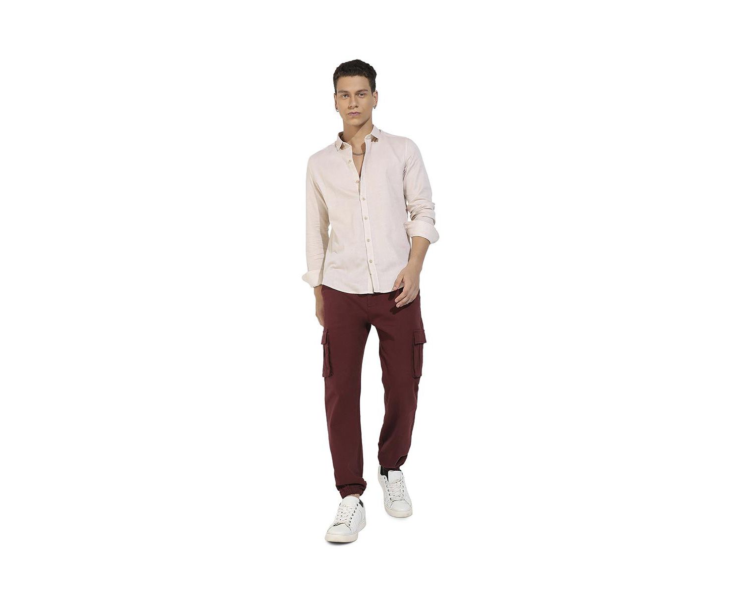 Men's Beige Basic Oxford Shirt