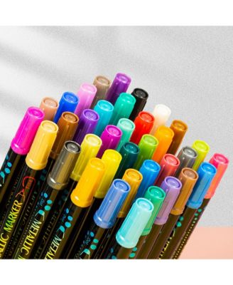 24 Colors Metallic Art Markers with Dual-Tip Round Point for Card Making, Rock Painting, Album, Wood, Ceramic and Glass