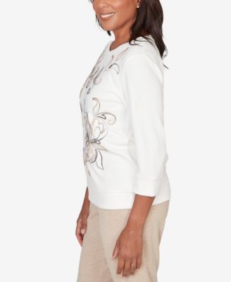 Women's Comfort & Joy Floral Embroidered Crew Neck Top