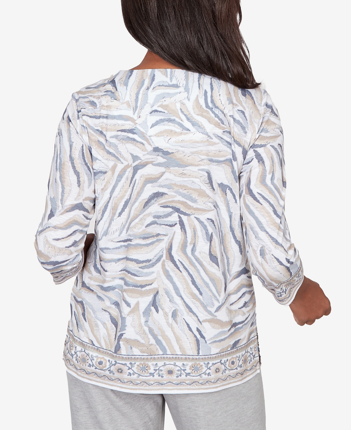 Alfred Dunner Women's Comfort & Joy Square Neck Animal Print Border Top