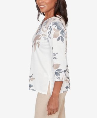 Women's Comfort & Joy Asymmetrical Floral Border Crew Neck Top