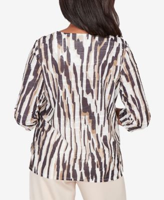 Women's Seville Animal Print Pleated Top with Necklace