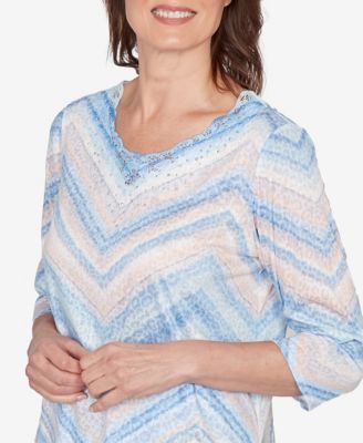 Women's St. Augustine Chevron Print Lace Trim Crew Neck Top