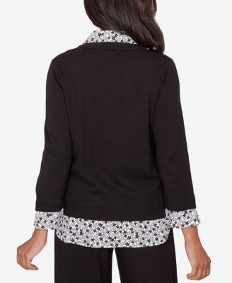 Petite Seville Print Woven Two in One Sweater with Necklace