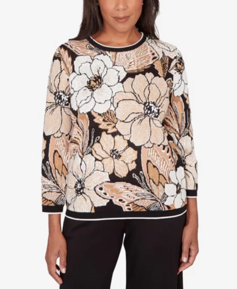 Petite Seville Jacquard Floral Butterfly Sweater - Neutral Multi