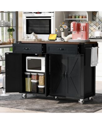 53.5 Inches Farmhouse Kitchen Island  ,Spice Rack and Drawer, Rolling Kitchen Cart on Wheels