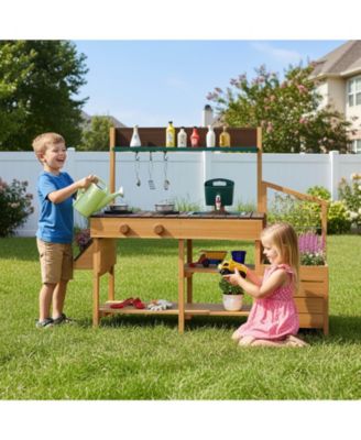 Play Kitchen for Kids Wooden Toy Kitchen Playset with Removable Faucet & Sink