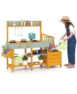 Play Kitchen for Kids Wooden Toy Kitchen Playset with Removable Faucet & Sink