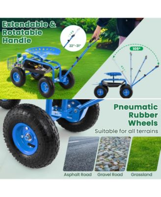 Heavy Duty Garden Cart with Tool Tray and 360 Swivel Seat