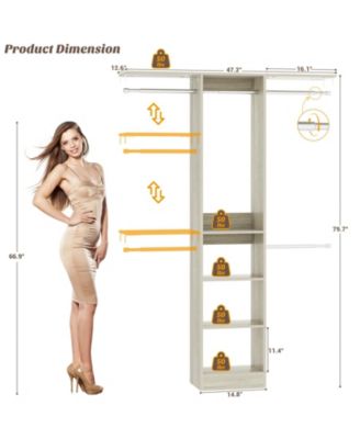4FT Small Closet Organizer with 4 Rods and 3 Shelves, 48'' Closet System for Small Space