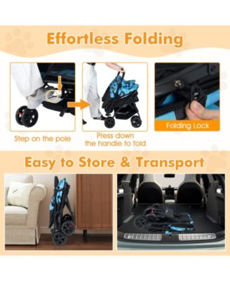 Double Pet Stroller w/ 2-seater Carrier Adjustable Sunshade Removable Pad