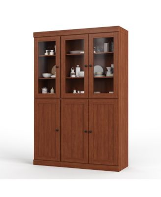 100% Solid Wood 48.5" Pantry China Cabinet with Clear Glass, Shaker Doors & Adjustable Shelves