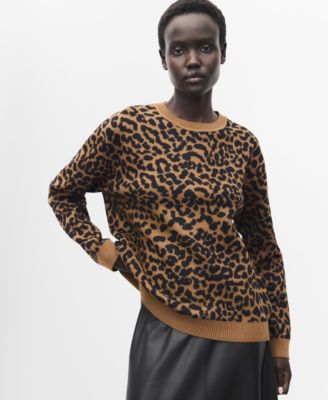 MANGO - Women's Leopard-Print Knitted Sweater