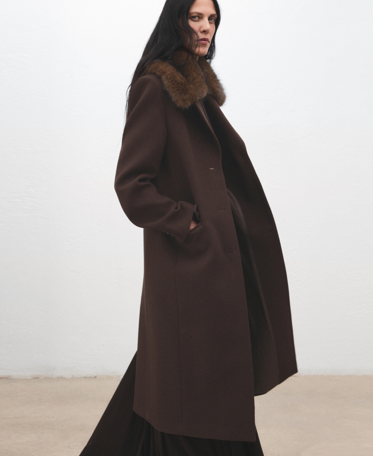 Mango Women's Fur Collar Wool Coat In Brown