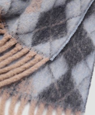 Women's Fringes Detail Diamond-Pattern Scarf