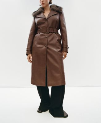 Women's Fur Collar Leather-Effect Coat