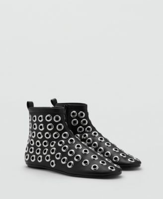 MANGO - Women's Eyelets Leather-Effect Ankle Boots