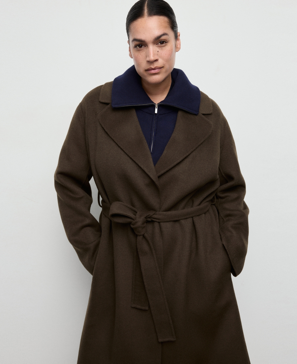 Mango Women's Belt Handmade Wool Coat In Brown