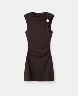 MANGO - Women's Asymmetrical Neck And Metallic Detail Dress