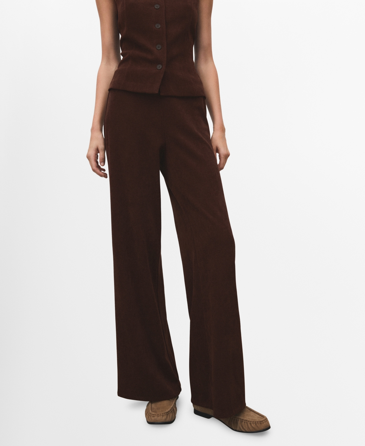 Mango Women's Elastic Waist Corduroy Pants