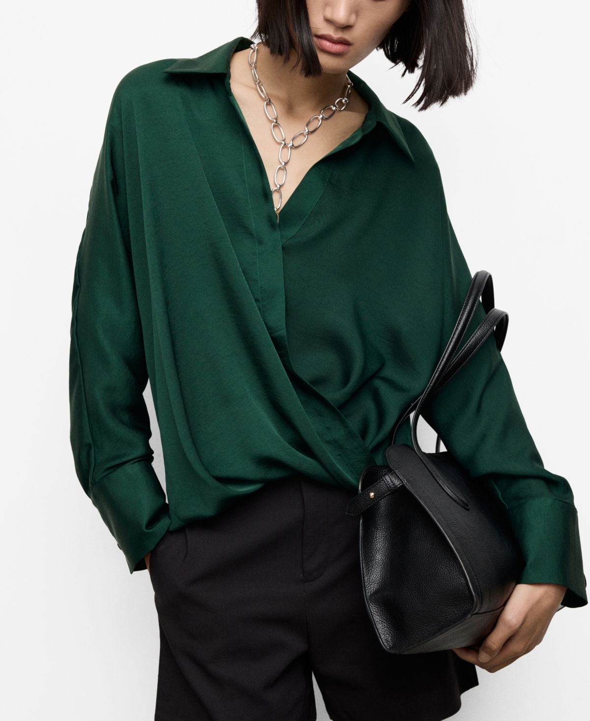 Mango Women's Cross-over Satin Blouse