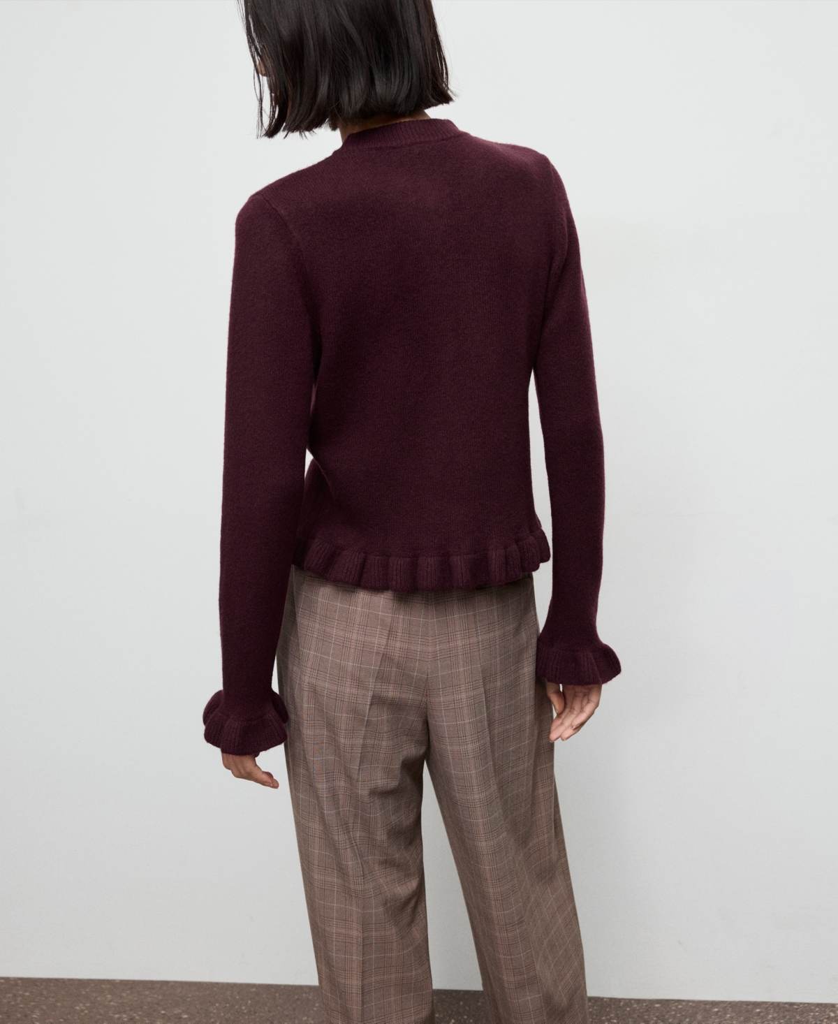 Mango Women's Ruffle Knit Cardigan In Burgundy