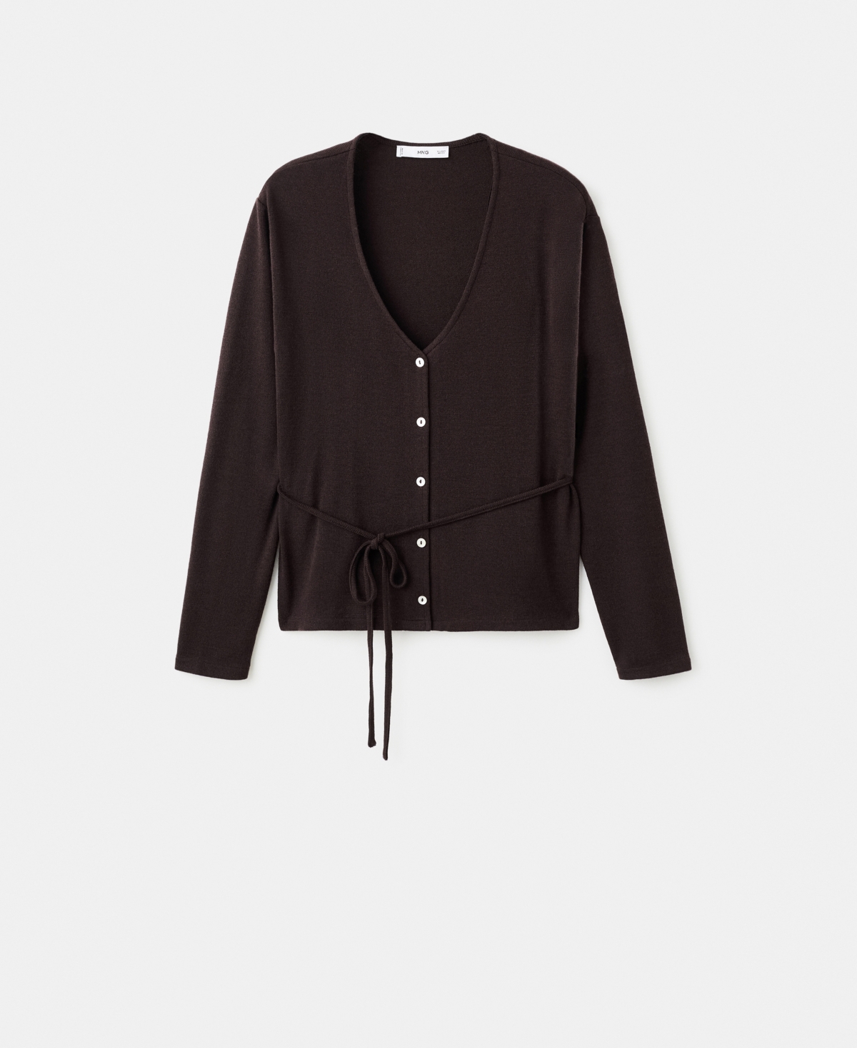 Mango Knitted Cardigan With Bow Brown In Brown