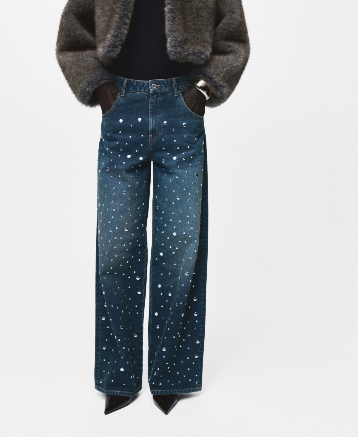 Mango Women's Straight-Fit Studded Jeans