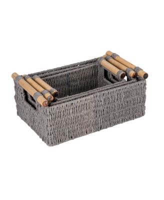Decorative Woven Baskets, Set of 3, Grey