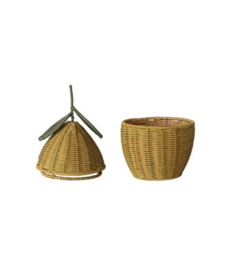 Hand-Woven Rattan Lemon Shaped Basket with Lid