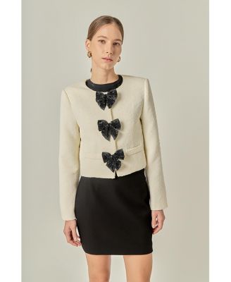 Women's Textured Bead Bow Detailed Jacket
