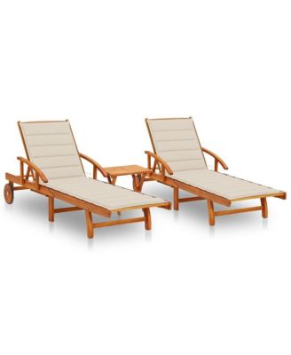 Sun Lounger Beige Solid Acacia Wood Standard Collapsible