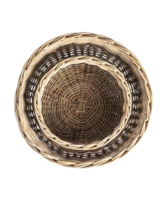 Round Hand-Woven Rattan Round Planters, Grey, Set of 2