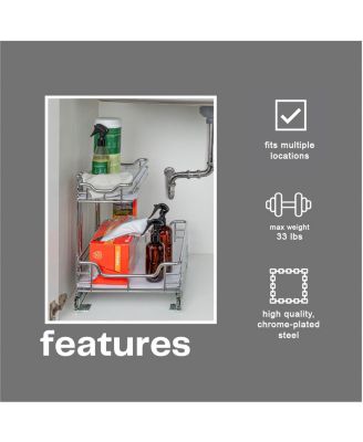 Glidez Steel Pull-Out Storage Organizer with Plastic Liners, 2-Tier Design, Chrome