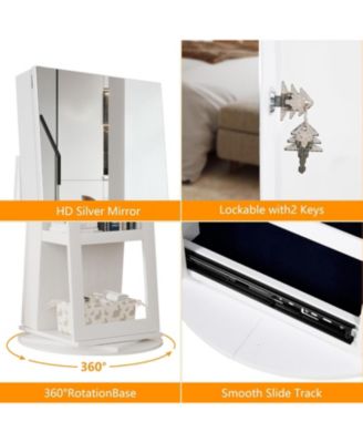 360&deg; Rotating Full-Length LED Mirror Jewelry Cabinet