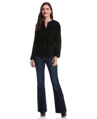 Petite Cheetah Print Split Neck Long Sleeve Popover Top