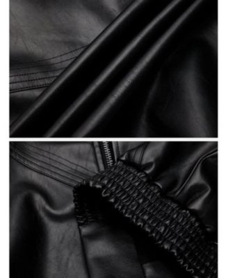 Women's Zip Up Ruched Leather Jacket