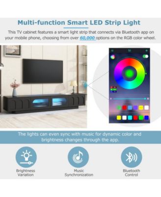 Storage Cabinet TV Stand with Fluted tempered Glass Doors