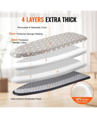 Ironing Board with Large Surface, 4-Layer Thick Design, Heat-Resistant Cotton Cover, 7 Adjustable Heights for Home Laundry