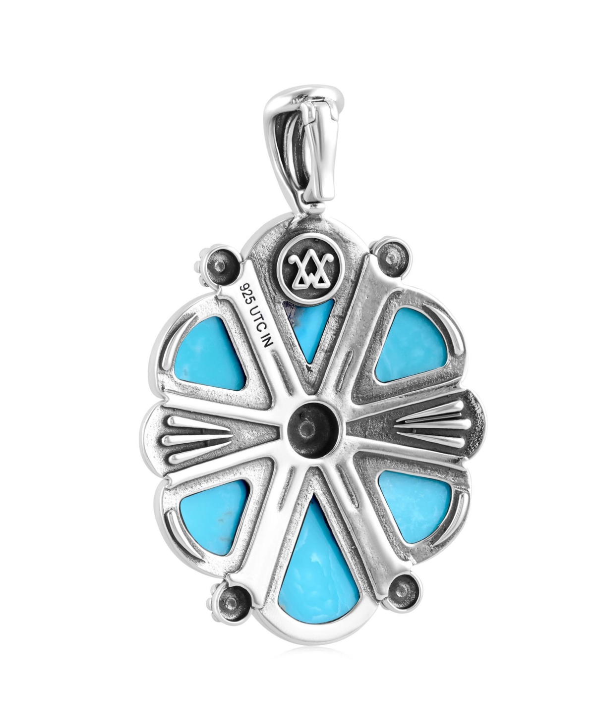 American West Jewelry Sterling Silver Kingman Turquoise 6-Stone Triangular Concha Pendant Enhancer