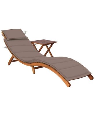 Sunlounger With Table Taupe Solid acacia wood and polyester